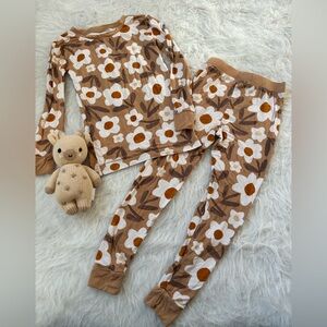 Little Sleepies Floral Kids Pajama Set - Tan and White